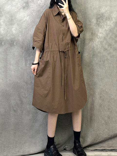 Women Summer Casual Pure Color Cotton Loose Dress