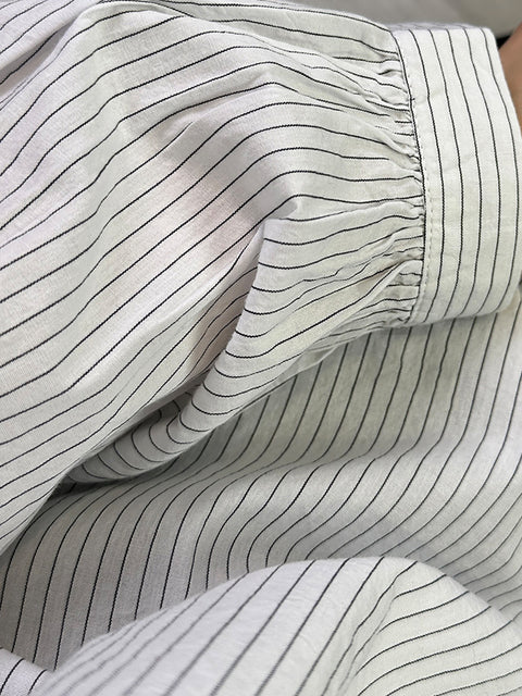 Women Spring Casual Stripe O-Neck Loose Shirt