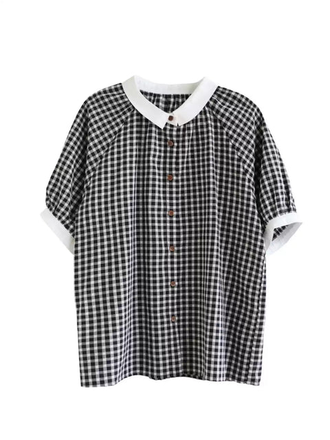 Women Summer Artsy Colorblock Plaid Shirt