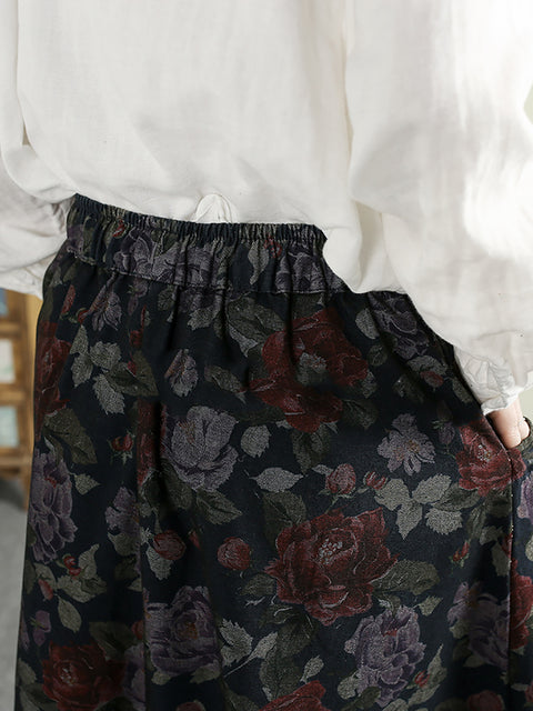 Women Spring Flower Strap Loose 100%Cotton Skirt