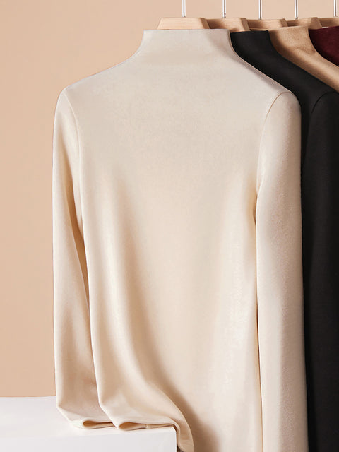 Women Autumn Pure Color Cashmere Half-Turtleneck Blouse