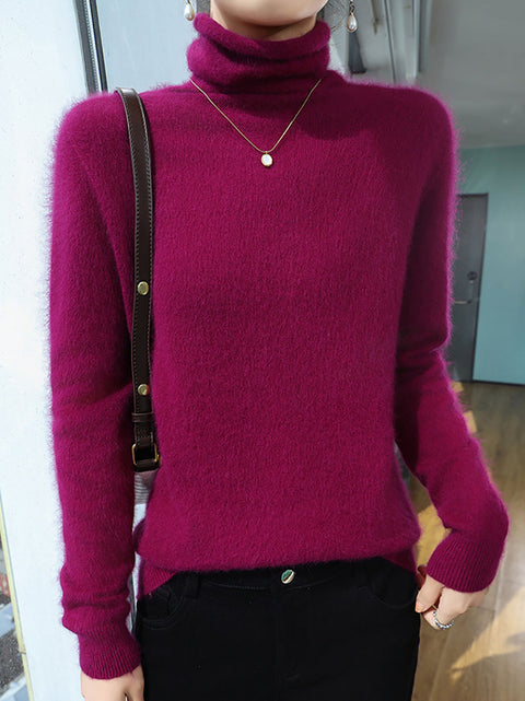 Women Autumn Turtleneck Soft Warm Knit Sweater