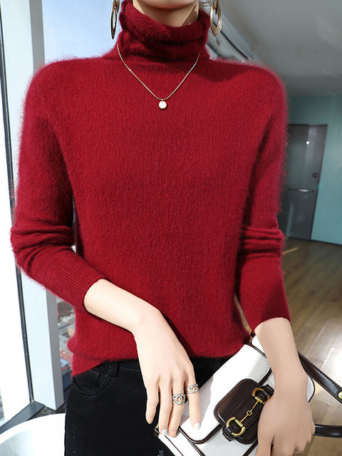 Women Autumn Turtleneck Soft Warm Knit Sweater