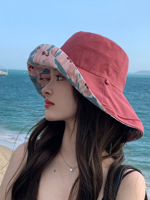 Women Summer Flower Dual-side Wearing Sunproof Hat