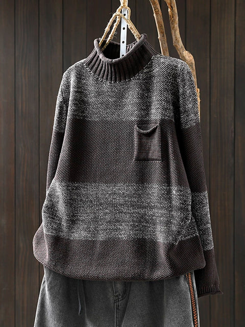 Women Autumn Casual Colorblcok Half-Turtleneck Sweater