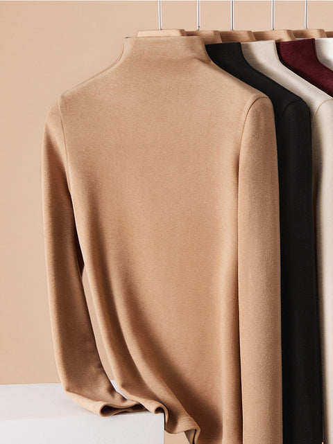 Women Autumn Pure Color Cashmere Half-Turtleneck Blouse