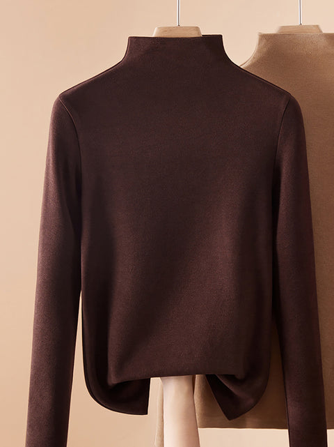 Women Autumn Pure Color Cashmere Half-Turtleneck Blouse