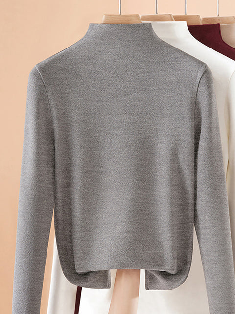 Women Autumn Pure Color Cashmere Half-Turtleneck Blouse