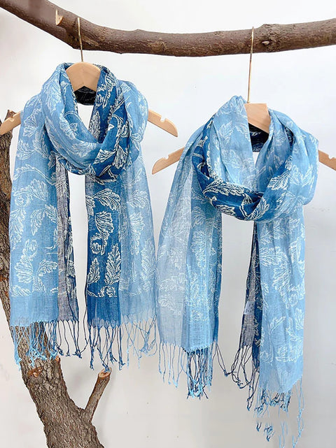 Women Ethnic Tie-dye Geometric Flower Tassel Travel Scarf