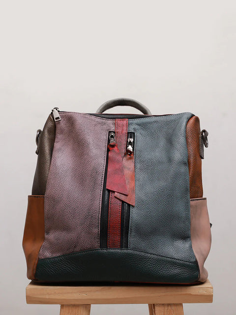 Multicolor Women Leather Zipper Backpack