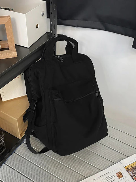 Casual Solid Canvas Zipper Backpack