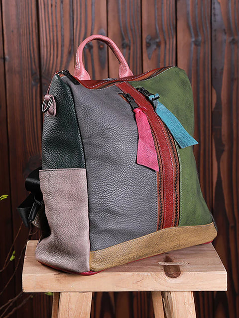 Multicolor Women Leather Zipper Backpack