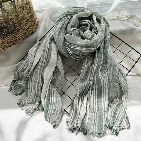 Women Vintage 100%Cotton Stripe Shawl Scarf