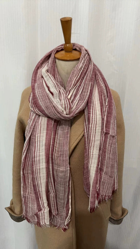 Women Vintage 100%Cotton Stripe Shawl Scarf