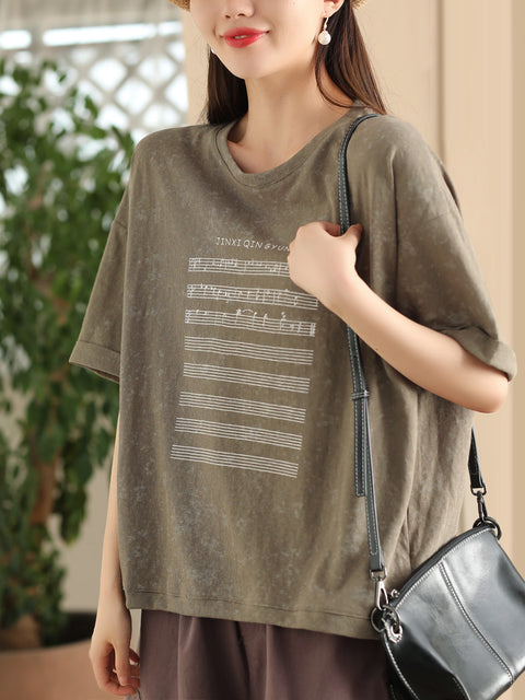 Plus Size Women Summer Casual Stave Cotton Loose Shirt