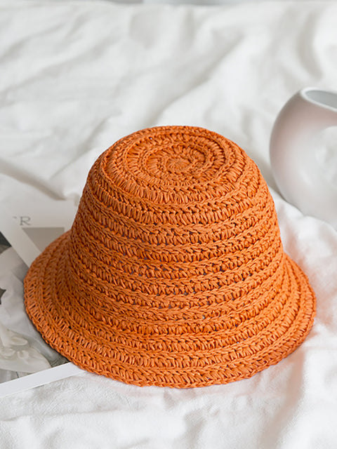 Women Summer Straw Weave Solid Travel Sunproof Hat