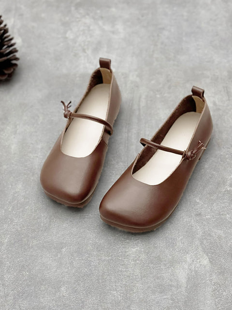 Women Casual Leather Solid Spring Square-toe Shoes