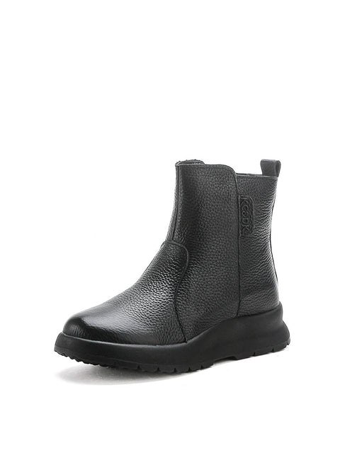 Winter Women Genuine Leather Flat Fleece-lined Ankle Boots