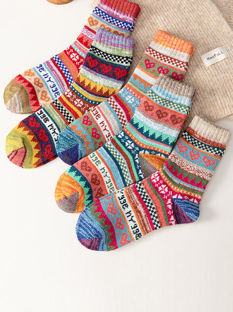 5 Pairs Women Ethnic Winter Warm Socks