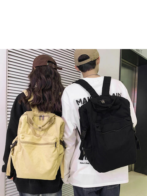 Casual Solid Canvas Zipper Backpack