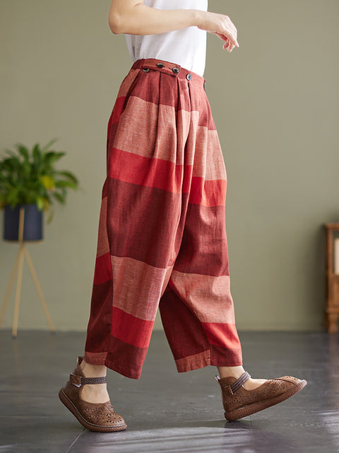 Stripe Elastic Waist Women Pleated Lantern Loose Pants