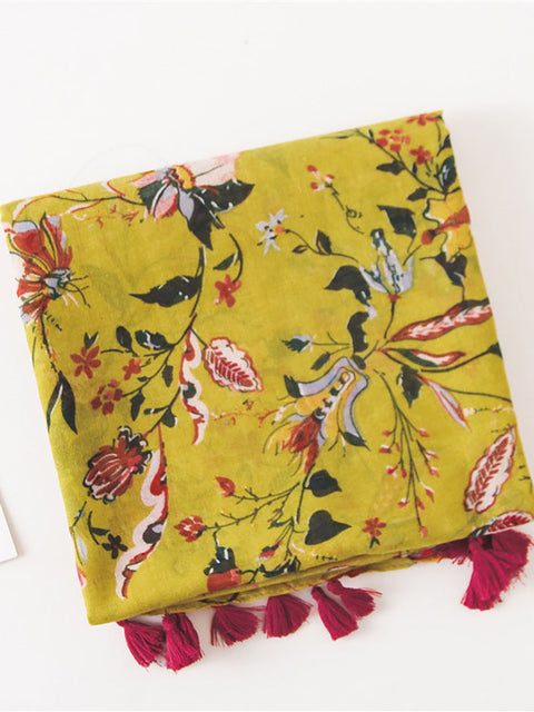 Spring Yellow Floral Print Sunscreen Scarf