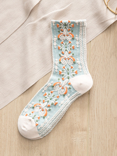 5 Pairs Pure Cotton Floral Casual Women Socks