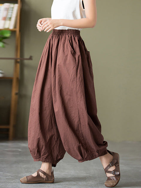 Plus Size  Women Cotton Linen Pocket Casual Lantern Pants