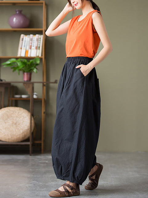 Plus Size  Women Cotton Linen Pocket Casual Lantern Pants