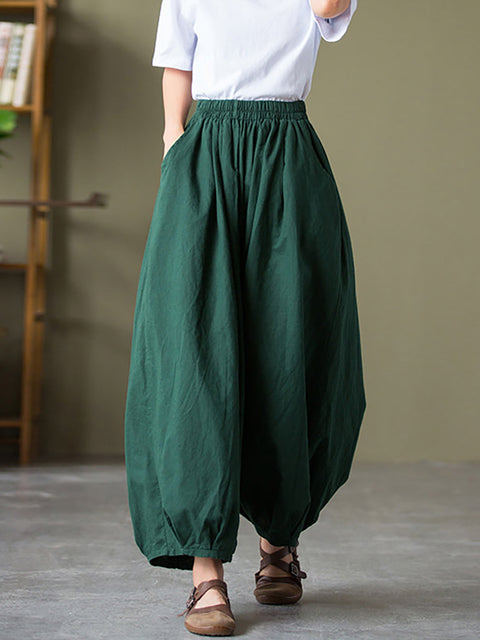 Plus Size  Women Cotton Linen Pocket Casual Lantern Pants