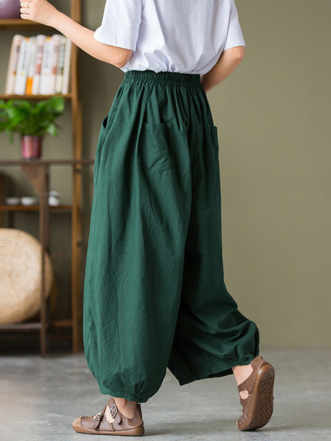 Plus Size  Women Cotton Linen Pocket Casual Lantern Pants